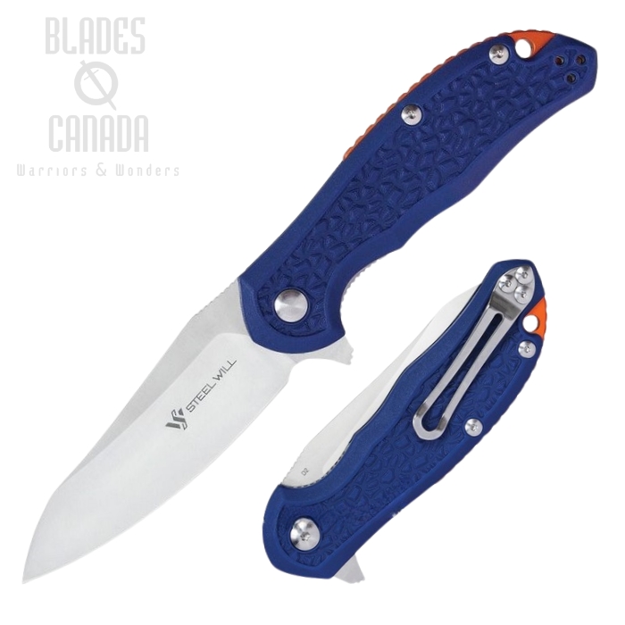 Steel Will Modus Flipper Folding Knife, D2 Steel, Blue/Red, F25-13